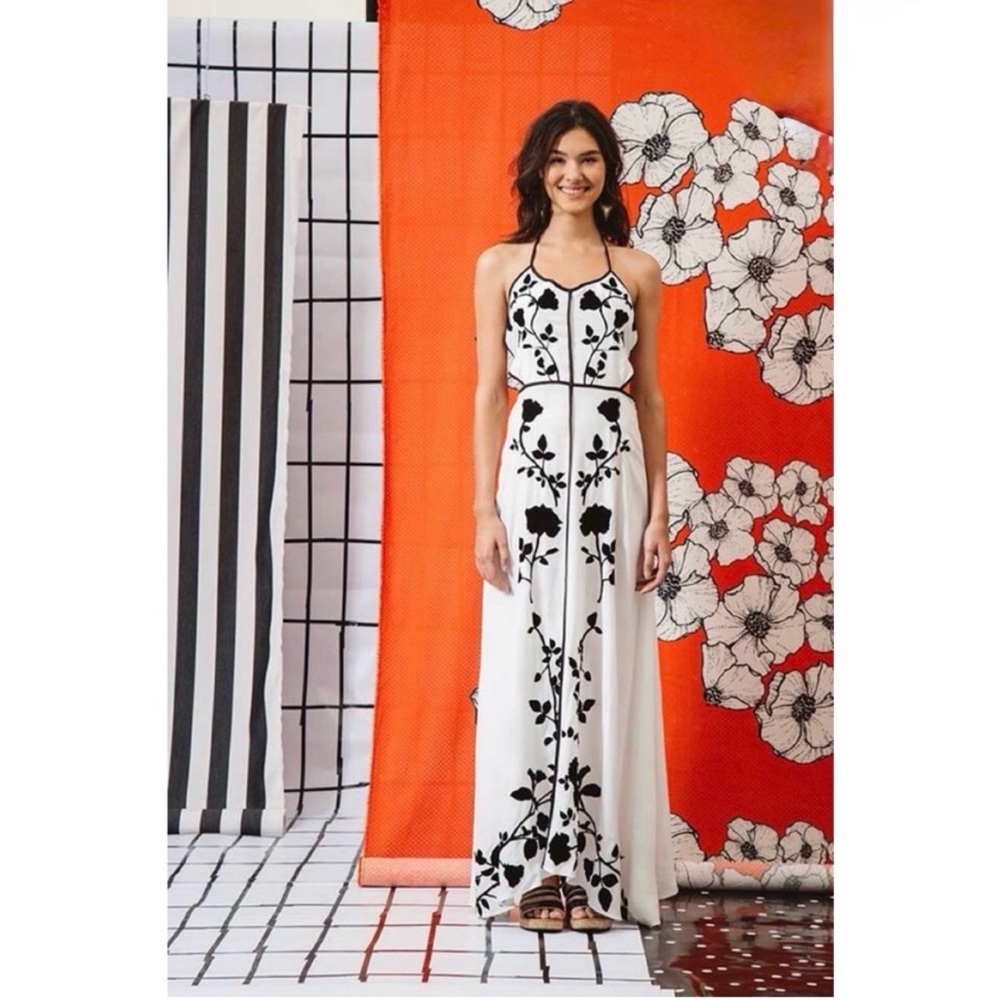 FARM RIO • Floral Halter Tie-Back Maxi Dress • Medium - Picture 2 of 13